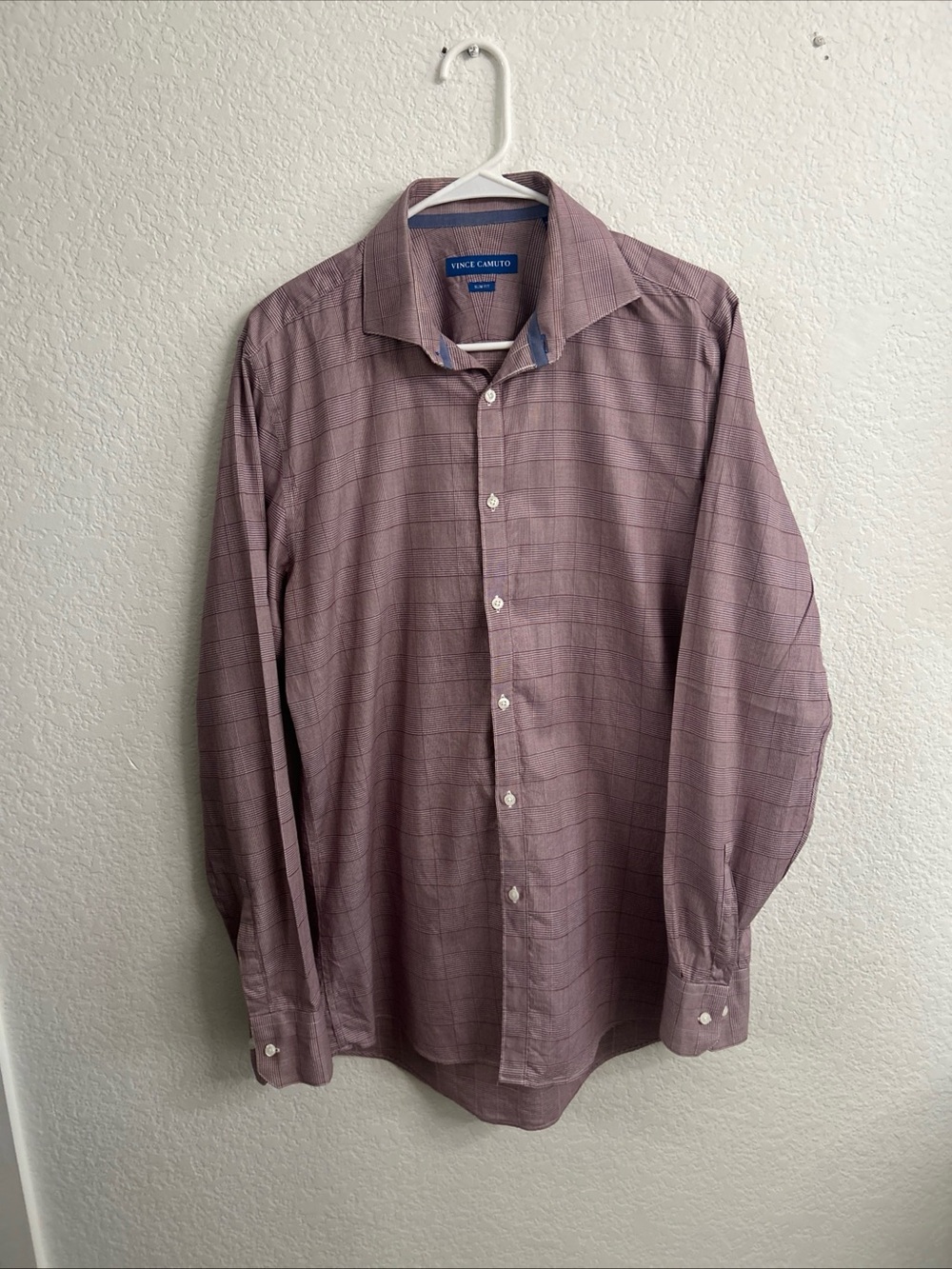 Vince Camuto Men's Long-Sleeve Button-Up Shirt in Mauve Windowpane